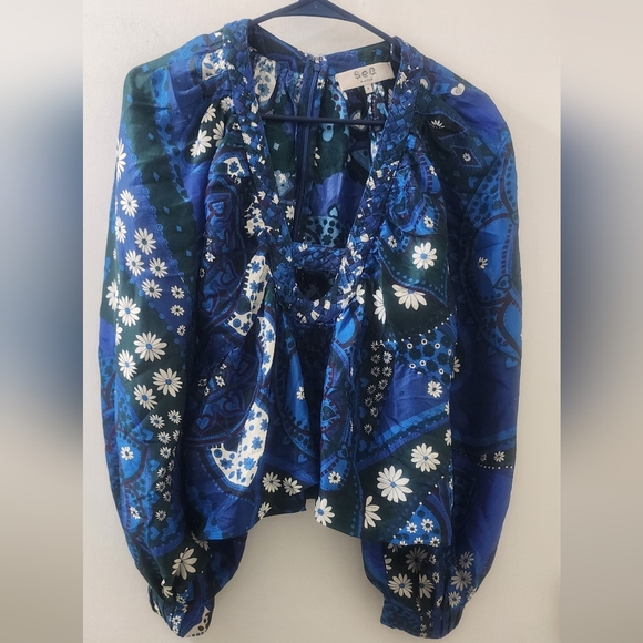 Sea New York Tops - Sea New York Blue Floral Paisley Top, Size Small, 100 %‎ Silk.